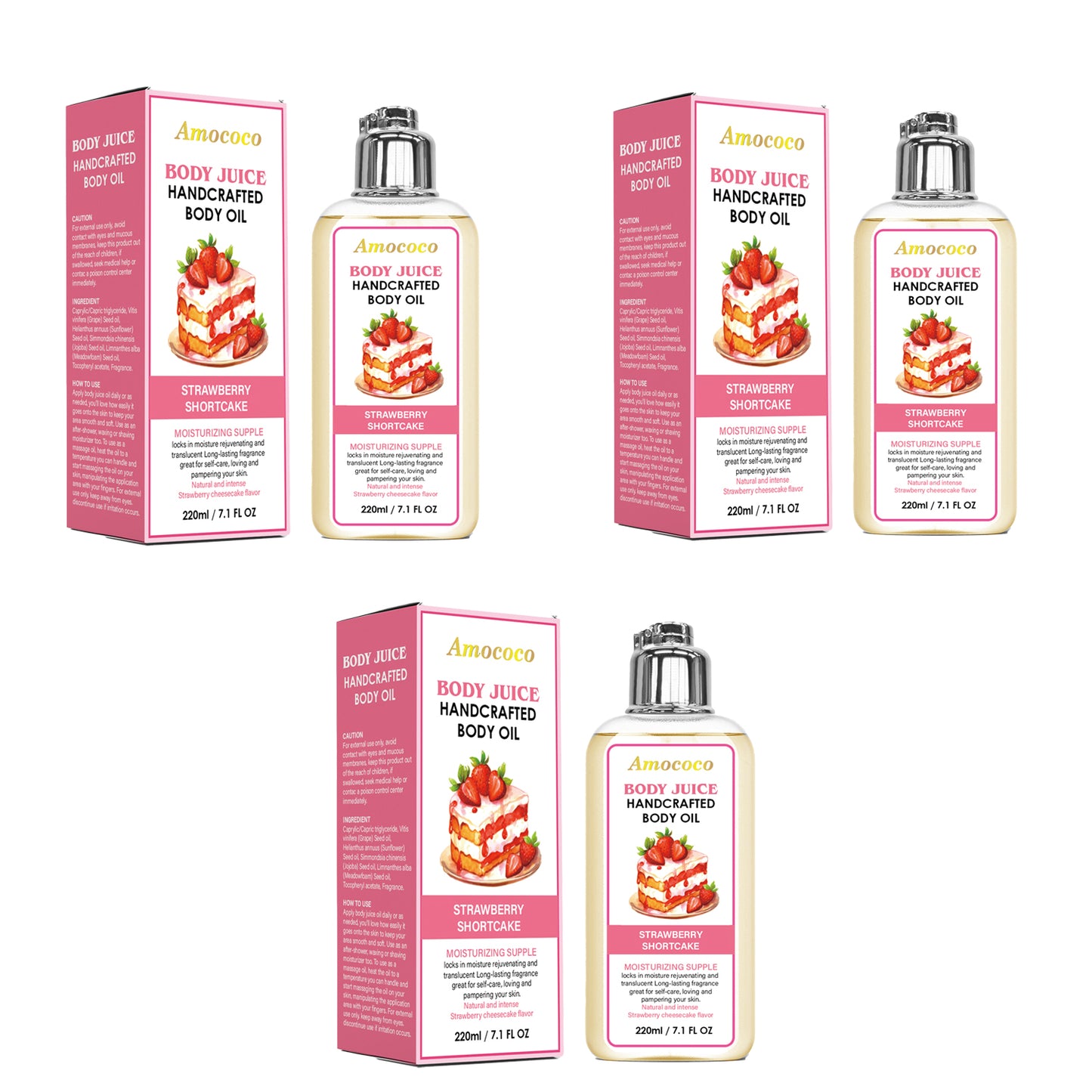 Strawberry Shortcake Moisturizing Body Oil - 660ml Natural Plant-Based Formula