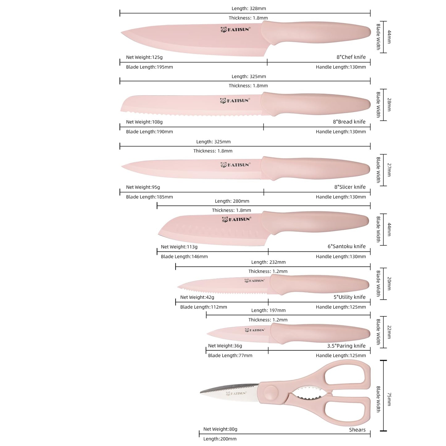 13-Piece Pink Kitchen Knife Set with Covers & Shears