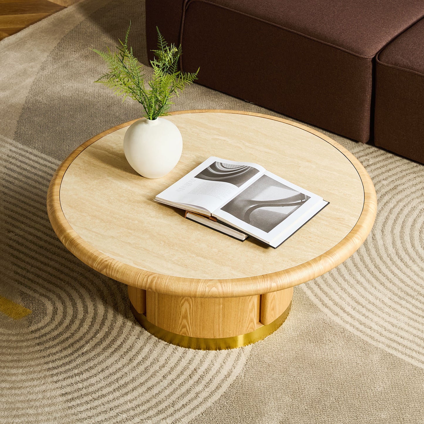 35.43-Inch Round Coffee Table with Sintered Stone Top - Natural