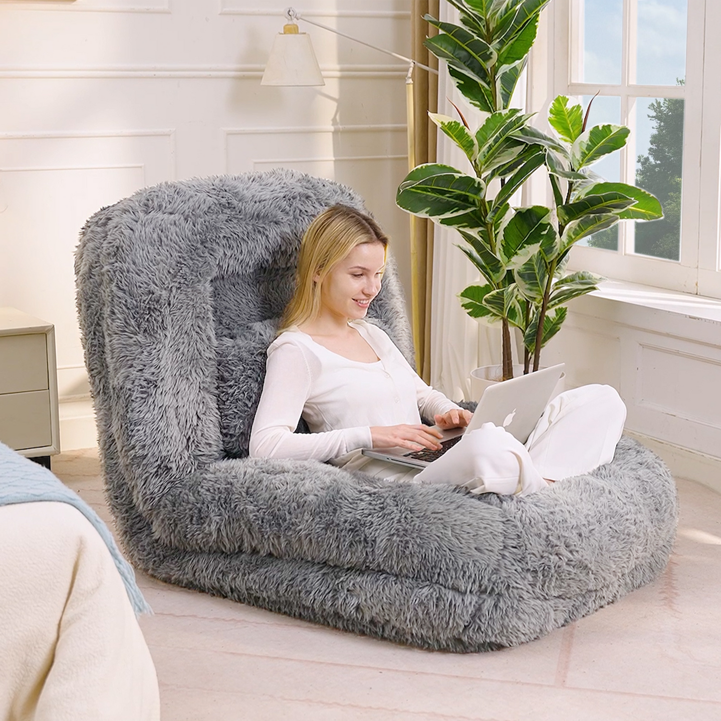 5-Position Adjustable Human Dog Bed & Lazy Sofa - Light Gray