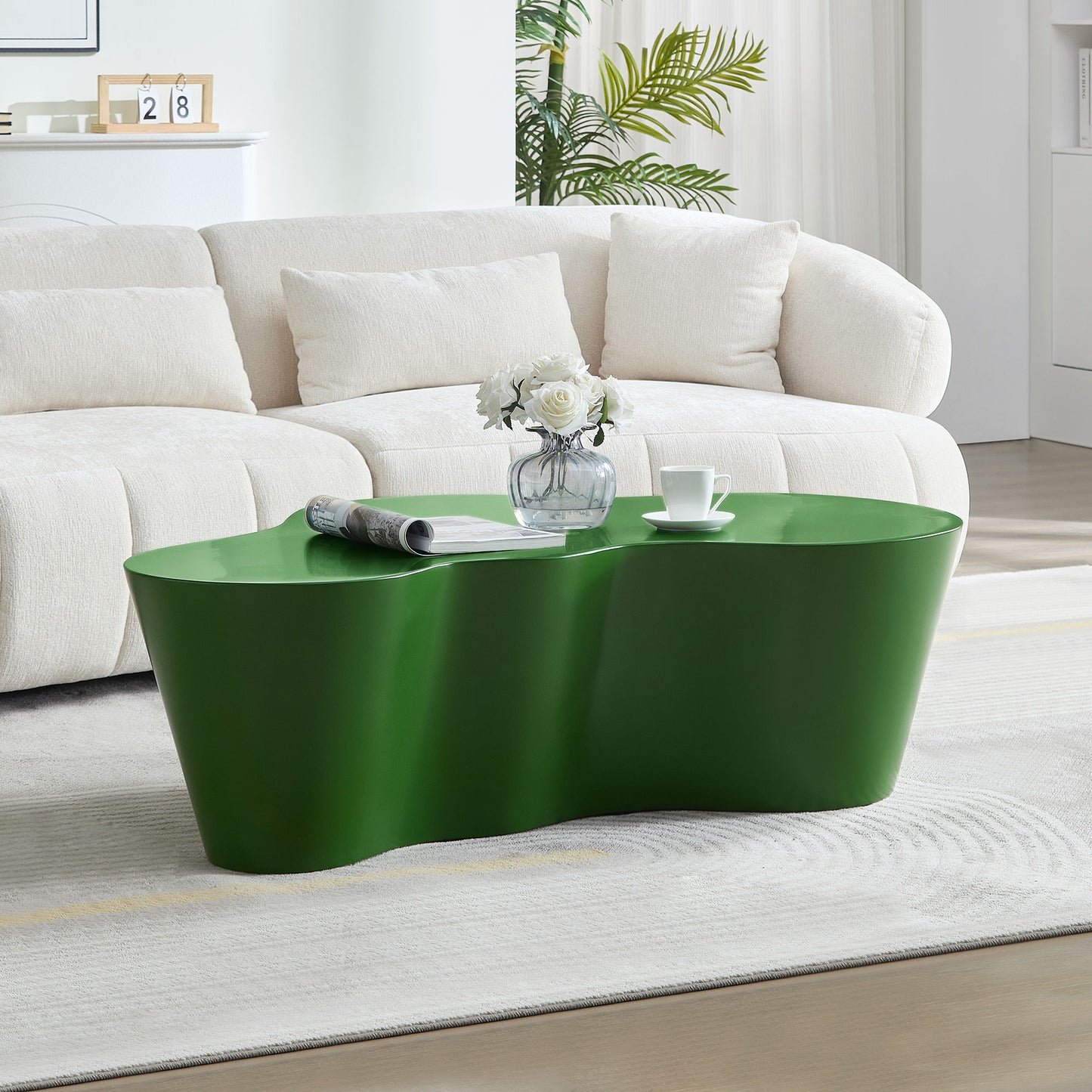 50 Inch Green Unique Shape Coffee Table - Fiberglass Living Room Table