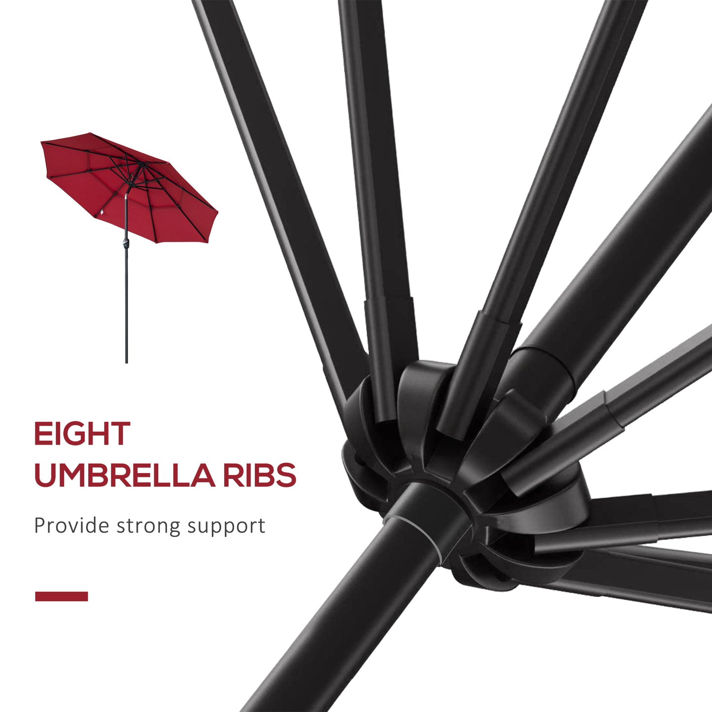9FT Outdoor Market Umbrella with Crank & Tilt - Wine Red