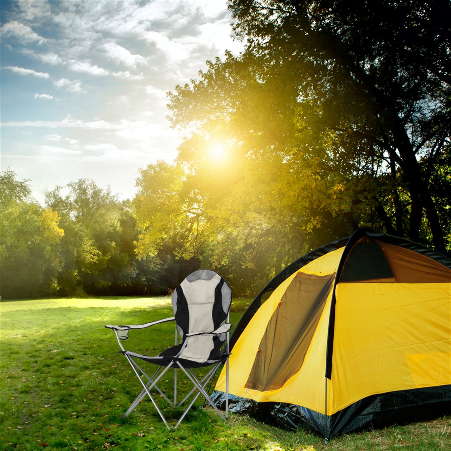 Medium Camping Chair - Grey Iron Frame, Off-White Fabric