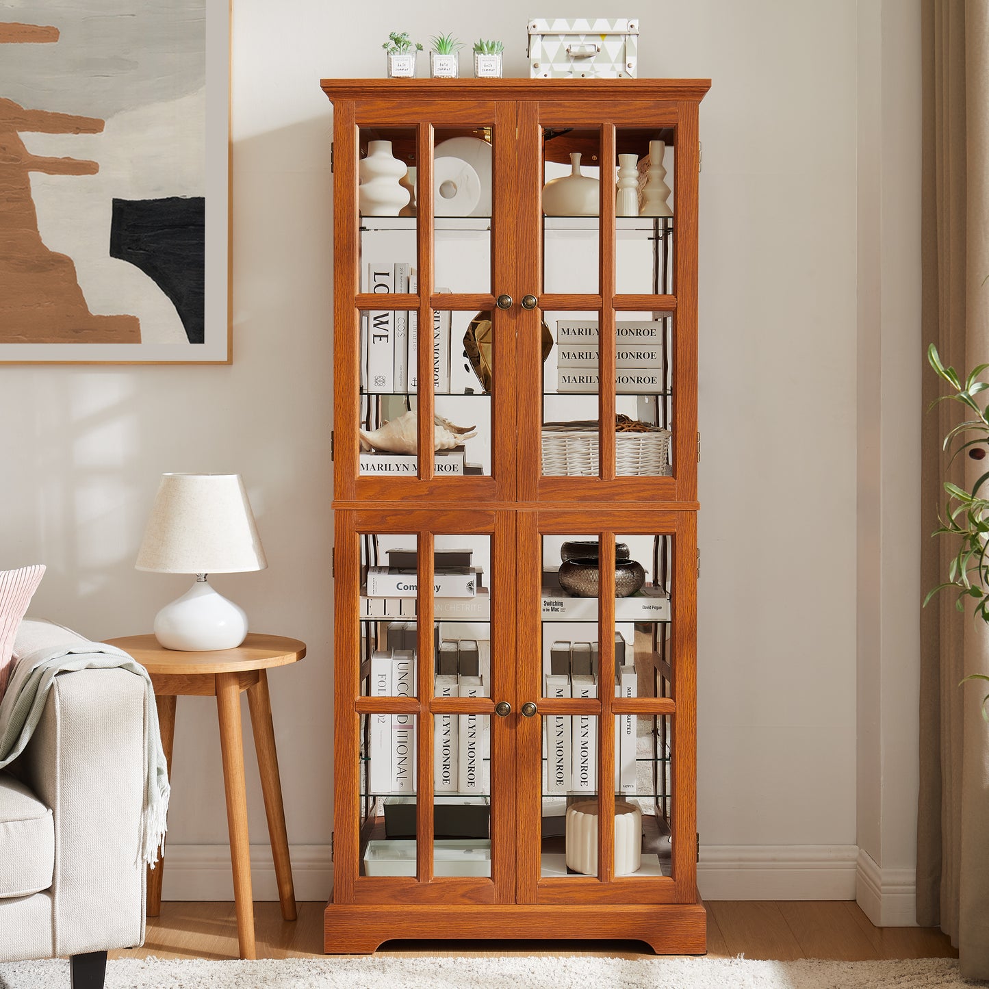 Curio Display Cabinet, Antique Cabinet With Glass Doors Adjustable