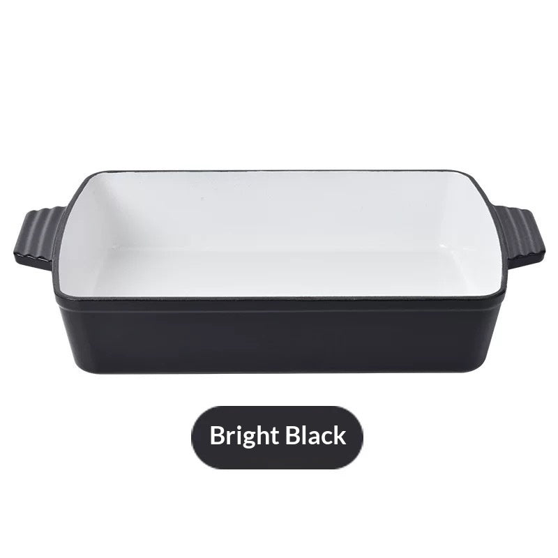 Rectangular Cast Iron Enamel Baking Pan with Handles - Uncoated Kitchen Bakeware