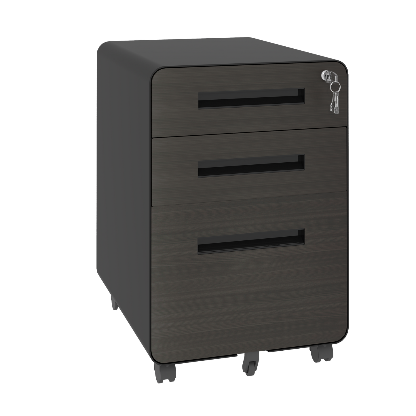 3-Drawer Mobile File Cabinet with Lock - Black Steel Storage