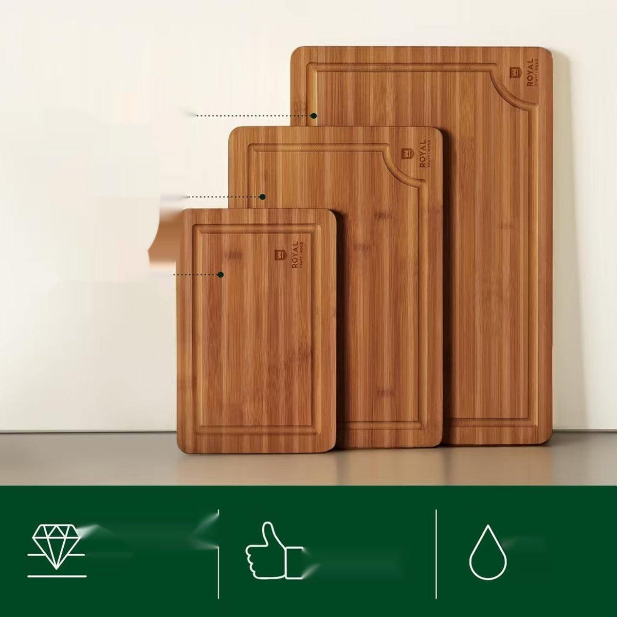 3-Piece Bamboo Cutting Board Set Kitchen Utensils Modern Minimalist Square Design