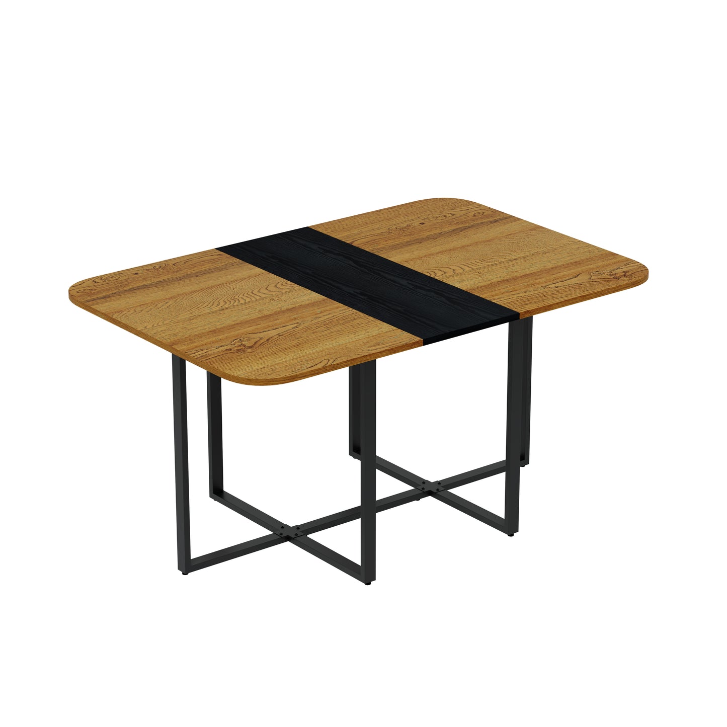 Modern Dual-Texture Dining Table - MDF with Marble & Wood Finish, 4-6 Seater, Sturdy Metal Frame