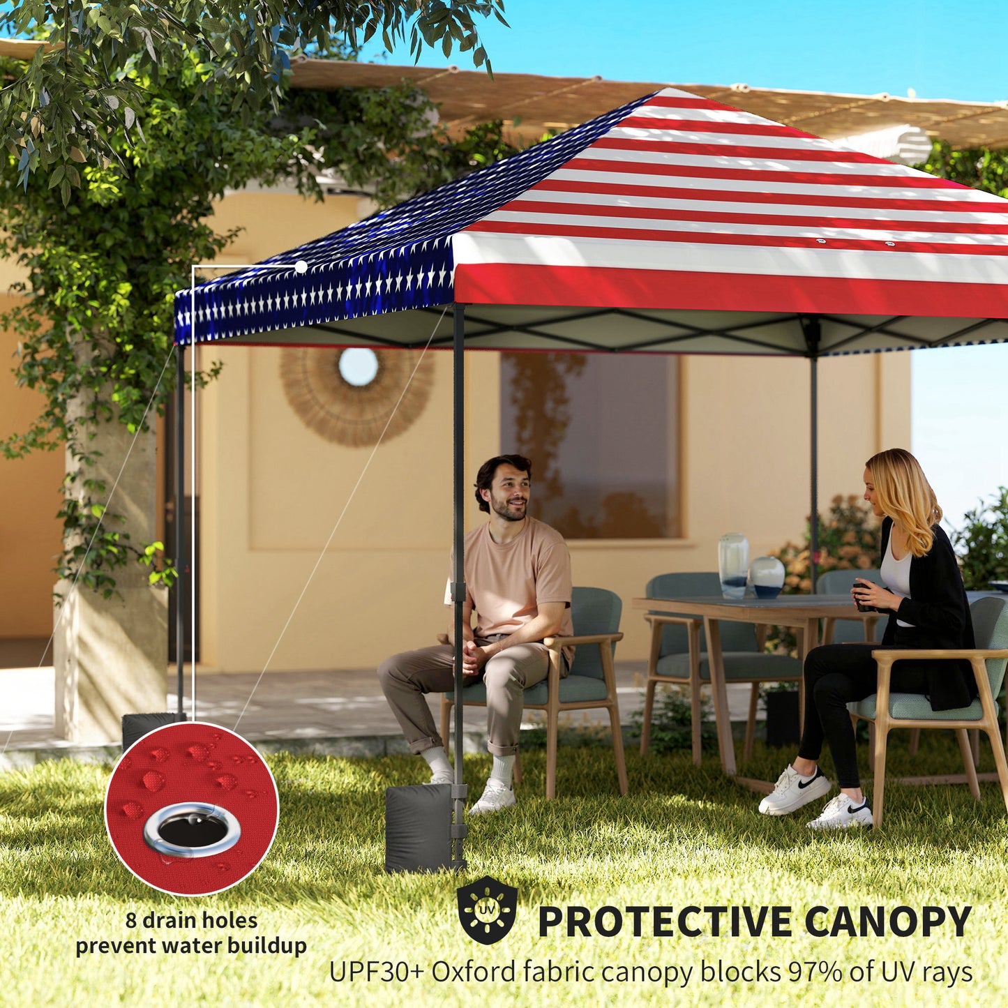 10x10 ft Pop Up Canopy Tent - American Flag Design