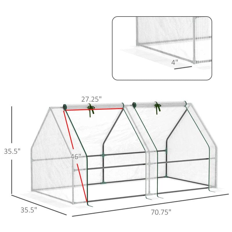 Portable Mini Greenhouse for Garden, White with Large Zipper Doors and UV PE Cover