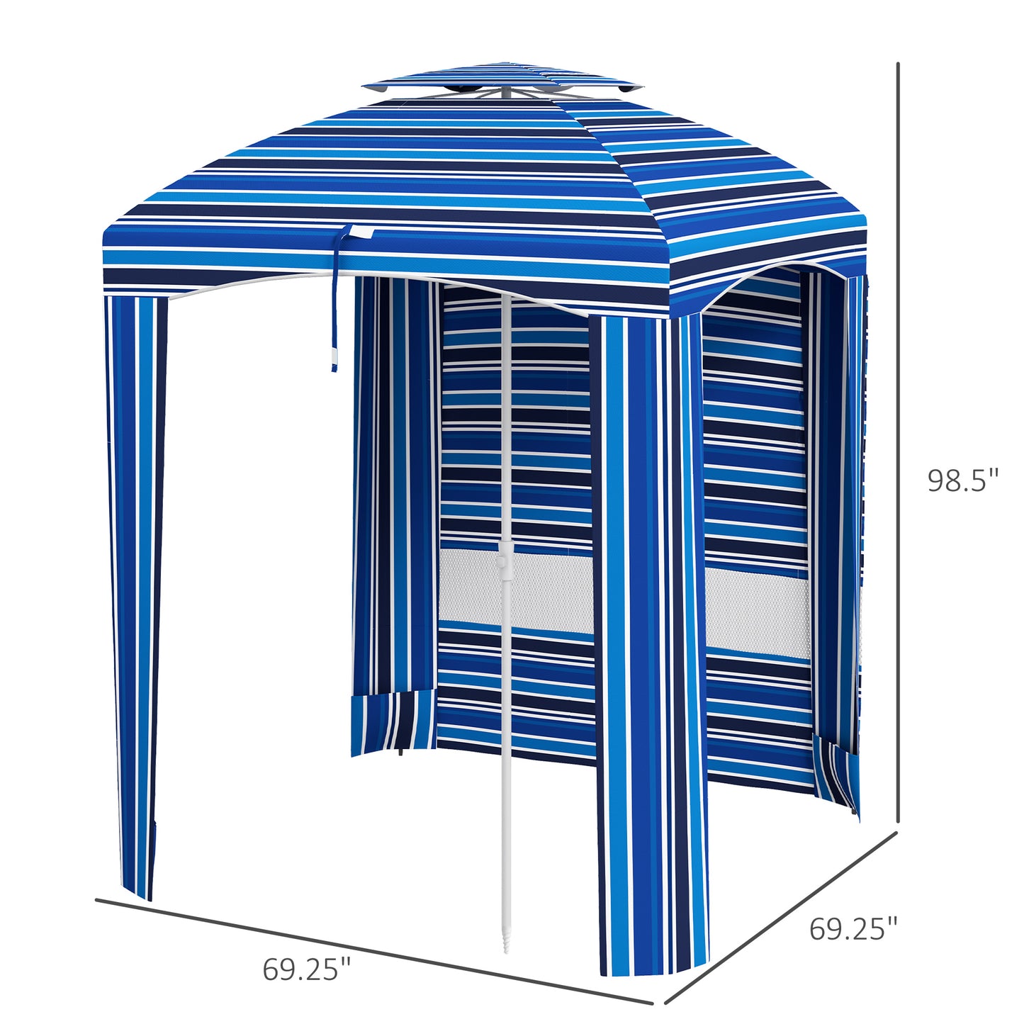 Portable Beach Umbrella with Cabana Canopy - Blue Stripe