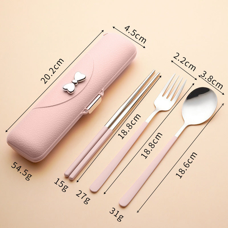 Stainless Steel Portable Tableware Set with Chopsticks, Spoon & Fork