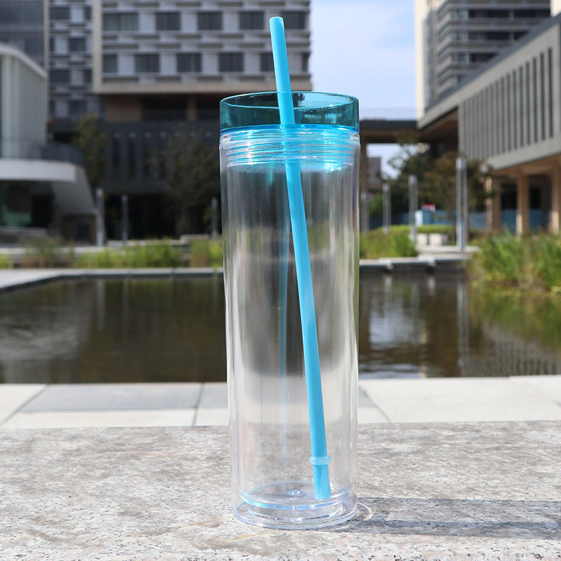 Large Capacity Double-Layer Drinkware Cup with Straw - Multiple Colors & 710ml