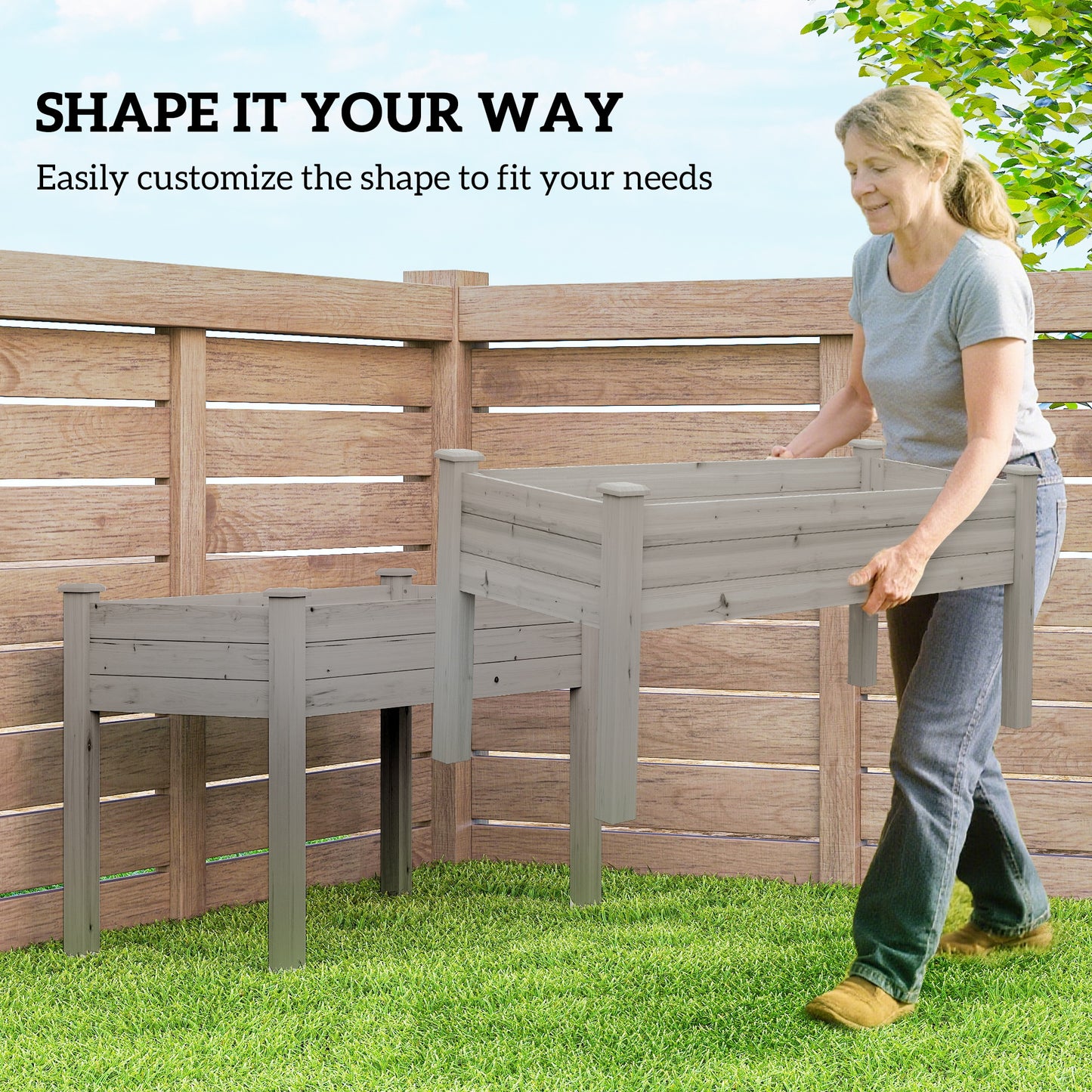 2-Tier Raised Garden Bed Planter Box with Legs - Outdoor Wooden Herb & Vegetable Bed, Gray