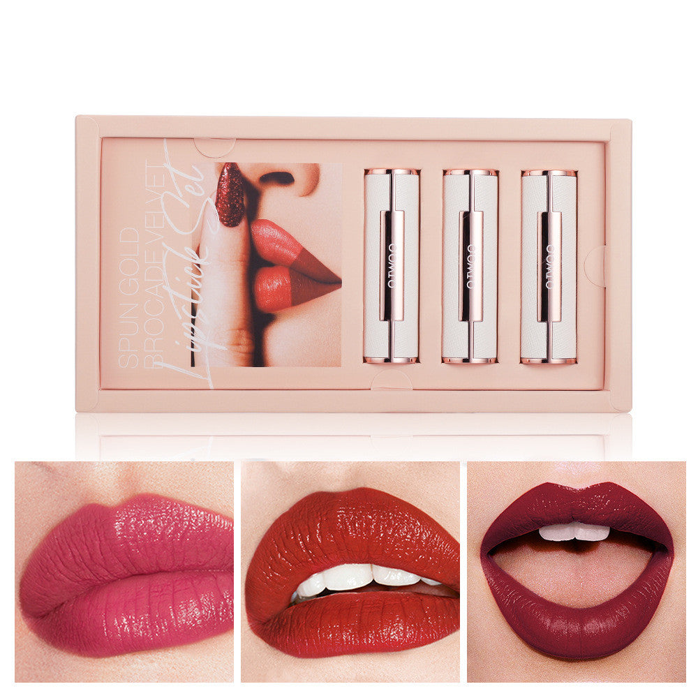 Gold Velvet Lipstick Set with Three Colors - Makeup Collection