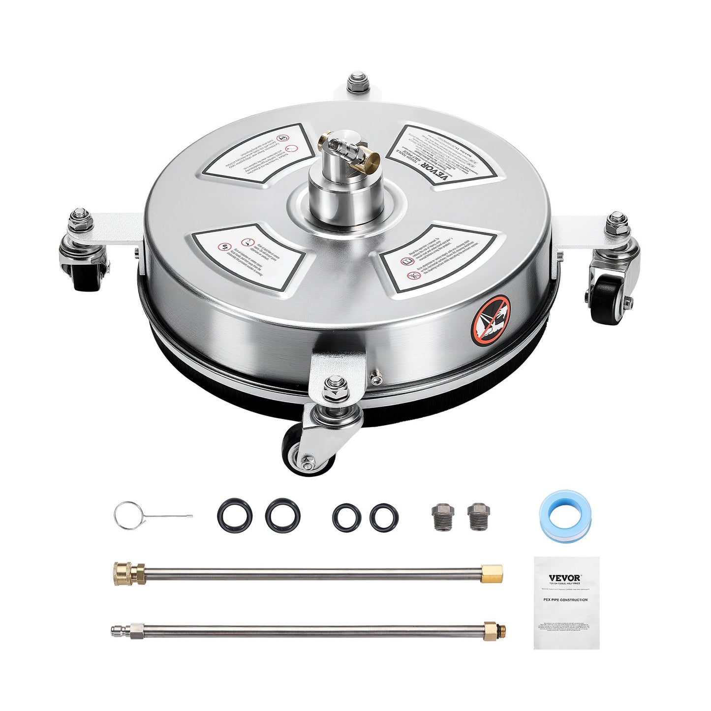 14-Inch Pressure Washer Surface Cleaner 4000 PSI with 2 Extended Wands - Silver