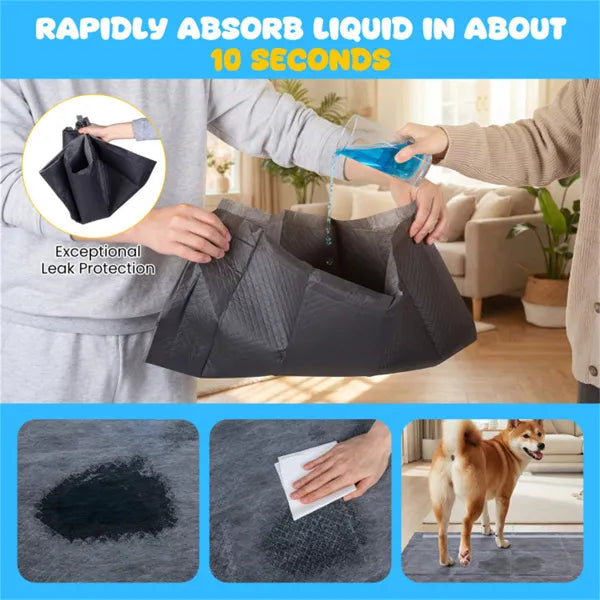 150 Pack Charcoal Dog Pee Pads 24x24 Inches, 6-Layer Absorbent Pet Training Pads with Odor Control