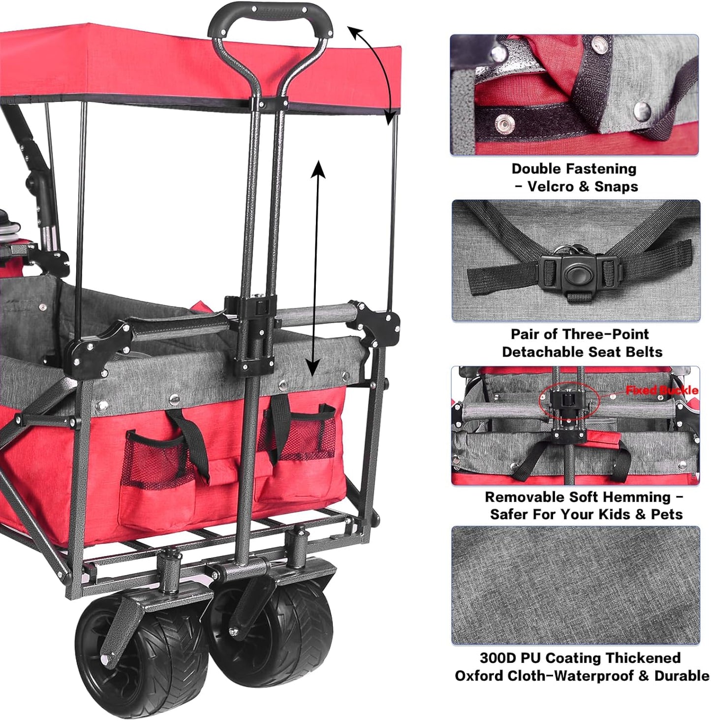 Collapsible Folding Wagon with Canopy & Cooler Bag - Red & Gray