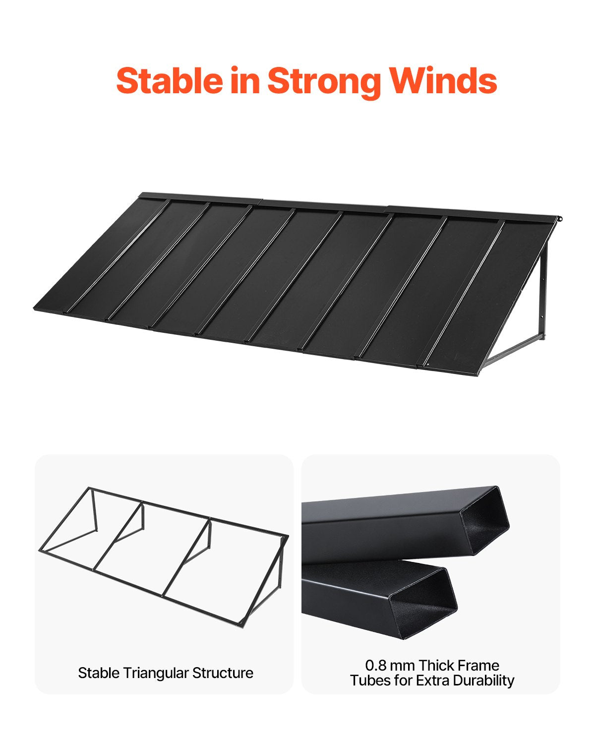 Outdoor Steel Window Awning 104x36 Inch Anti-Rust Door Canopy Black