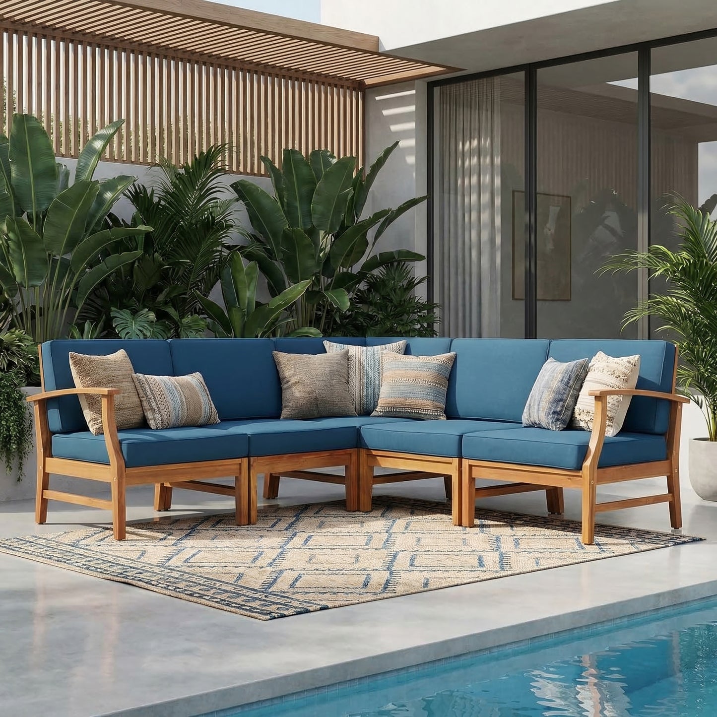 Perla 5-Piece Outdoor Sofa Set - Blue Acacia Wood