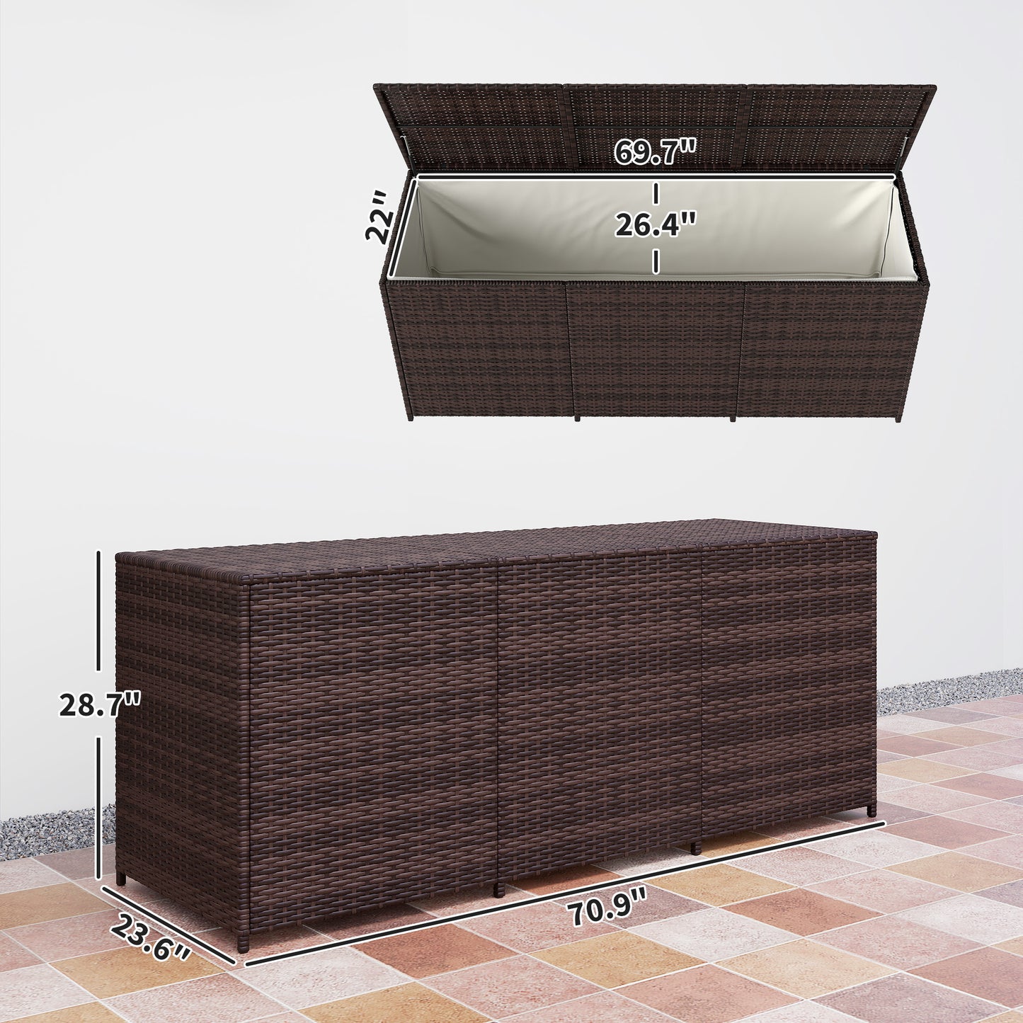175 Gallon Outdoor Storage Box with PE Rattan and Pneumatic Lift