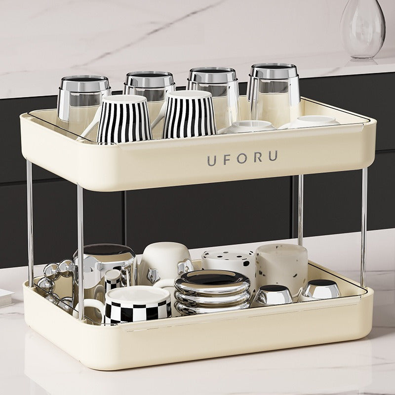 Double Layer Cream White Cup Storage Rack - Pack of 1