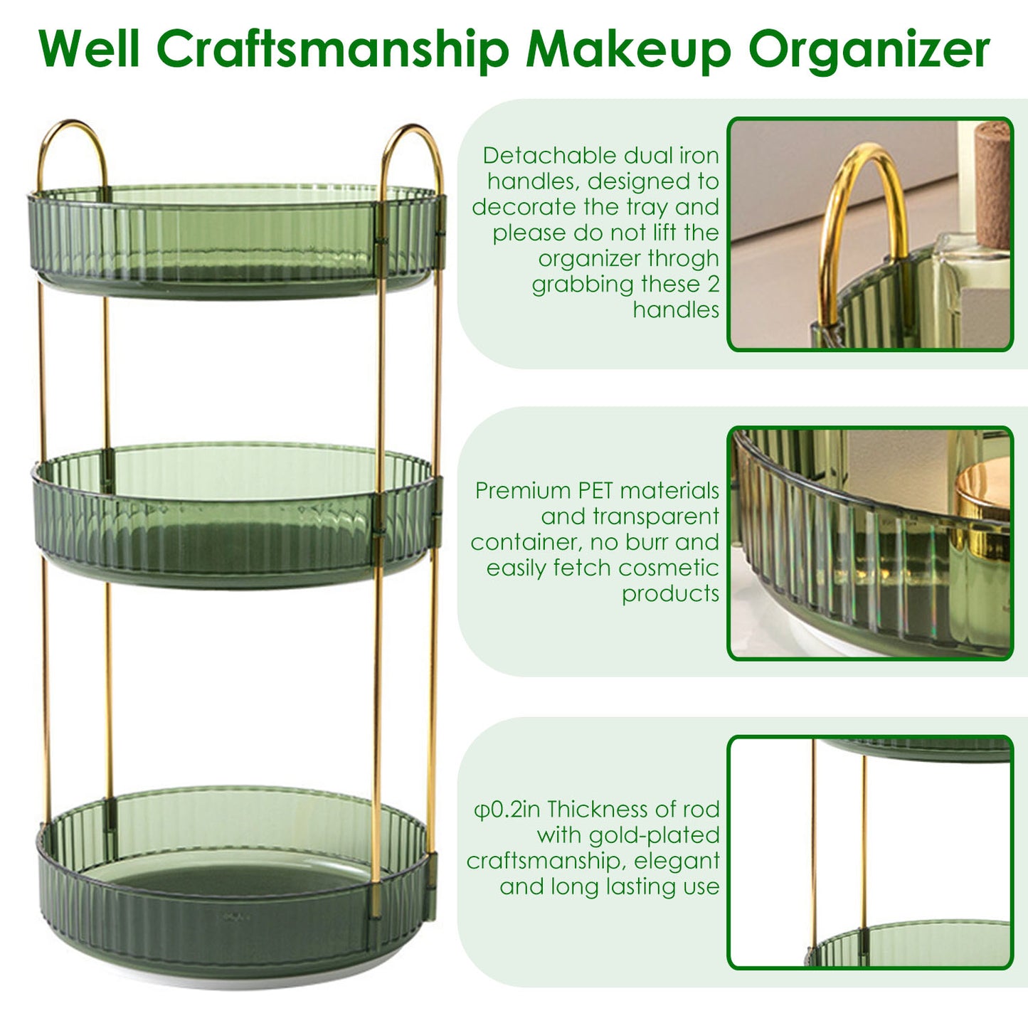 1 Set 3 Tier Rotating Makeup Organizer 360 Degree Spinning Perfume