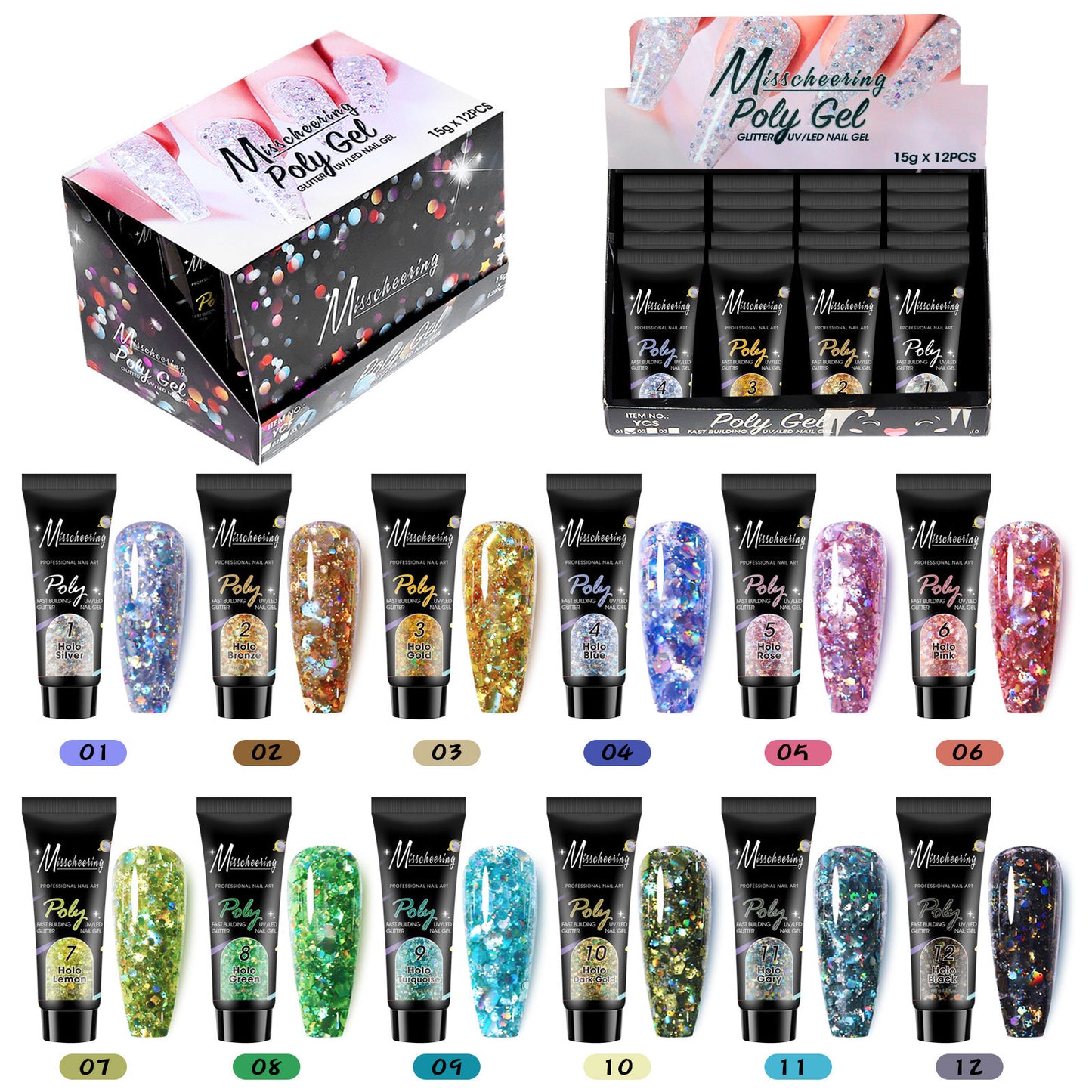 12-Color Sequin Nail Extension Kit - Nail Art & Gel Accessories
