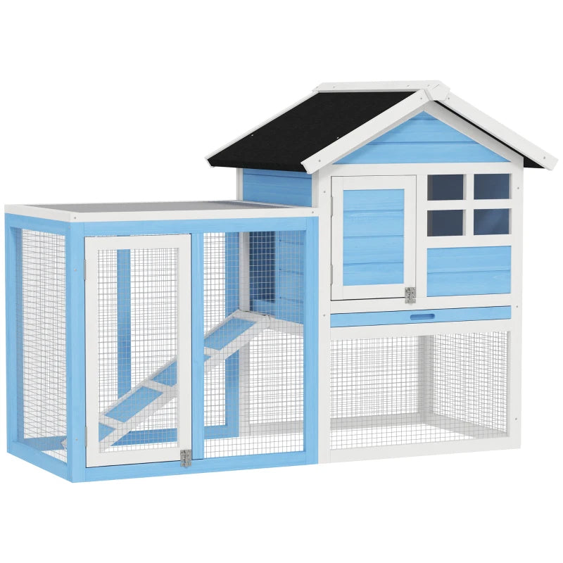 Wooden Rabbit Hutch Outdoor Kennel with Waterproof Asphalt Roof and Removable Tray