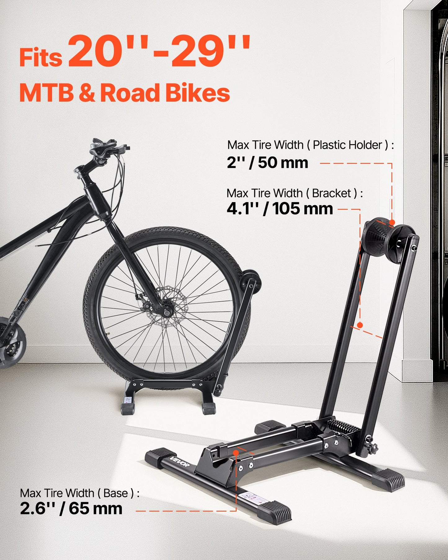 Foldable Bike Rack for 20-29 Inch Mountain & Road Bikes - Black