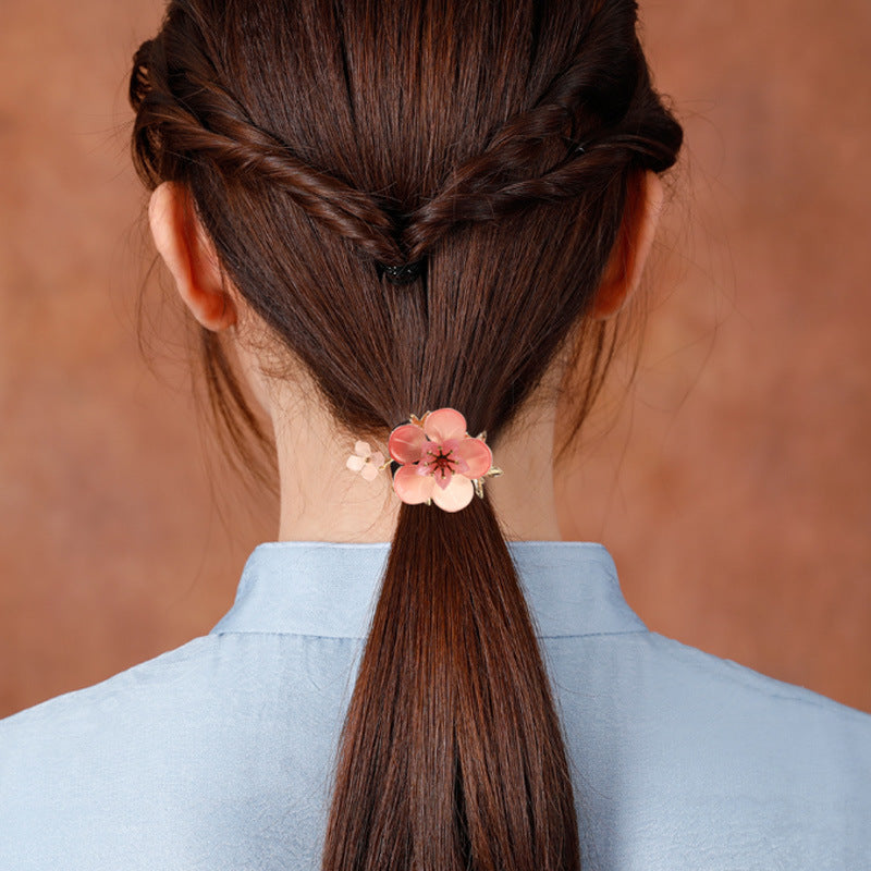 Ponytail Hair Tie with Red Agate & Copper - Pink
