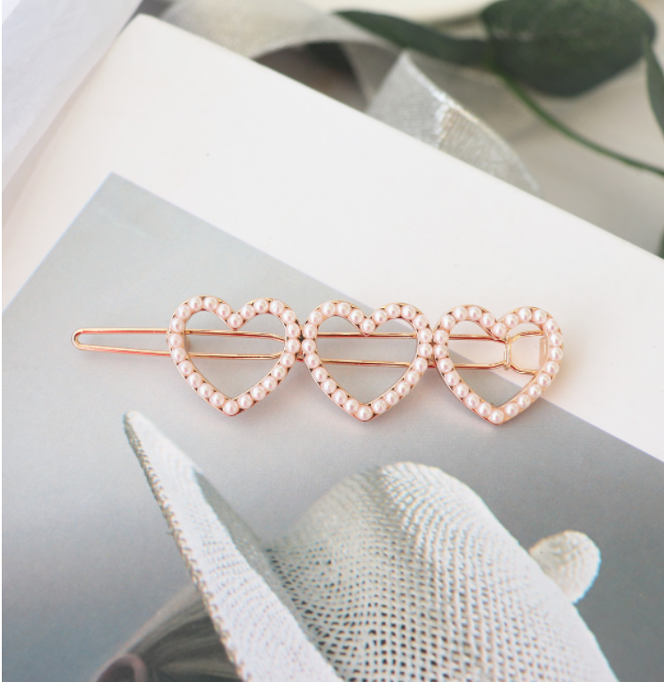 Heart Pearl Hair Clip - Gold Plated Alloy