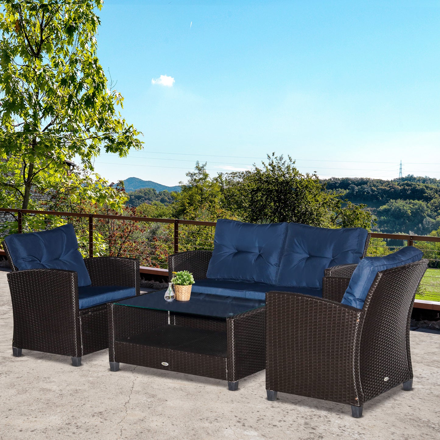 4-Piece Outdoor Patio Furniture Set with Cushions - Blue