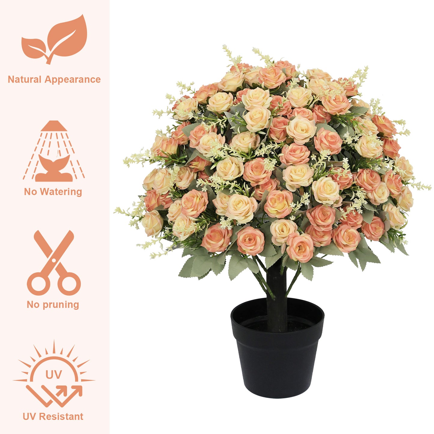 24-Inch Artificial Rose Plant - UV Resistant Faux Floral - Yellow