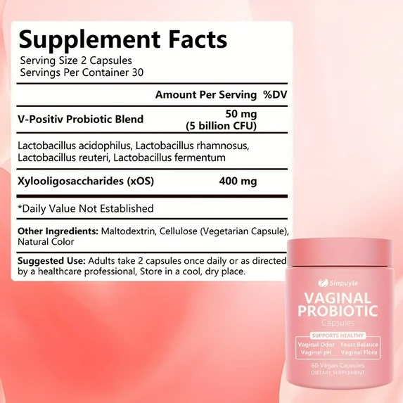 Feminine Vaginal Probiotic - pH Balance & Odor Control - 60 Vegan Capsules