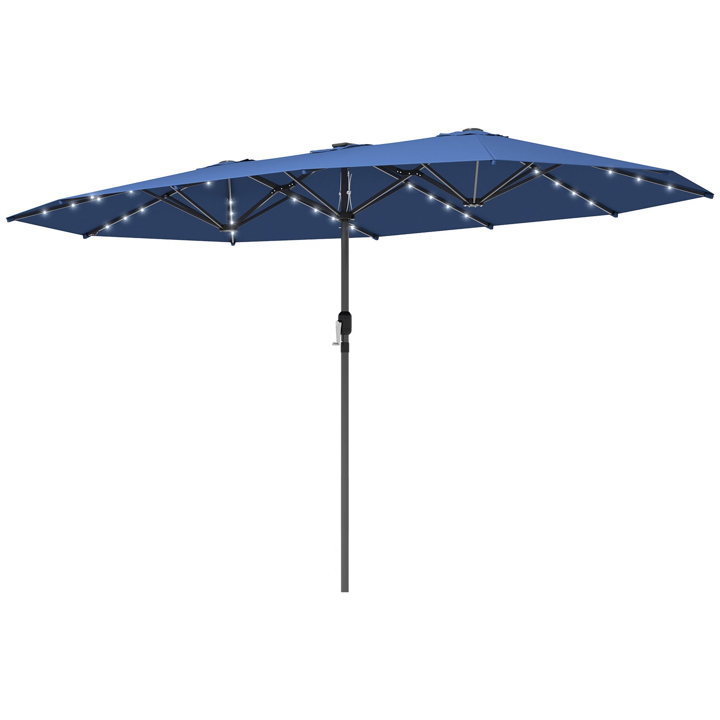 Double-Sided Sun Umbrella with LED Solar Lights - Blue