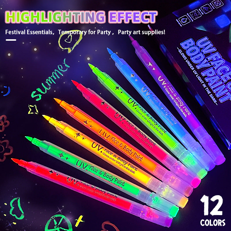 UV Glow Body and Face Painting Acrylic Pen Set - 12 Colors