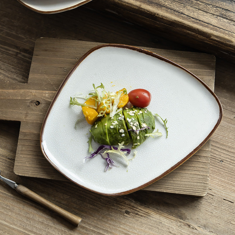 7.3 Inch Ceramic Irregular-Shaped Plate for Salad and Western Food