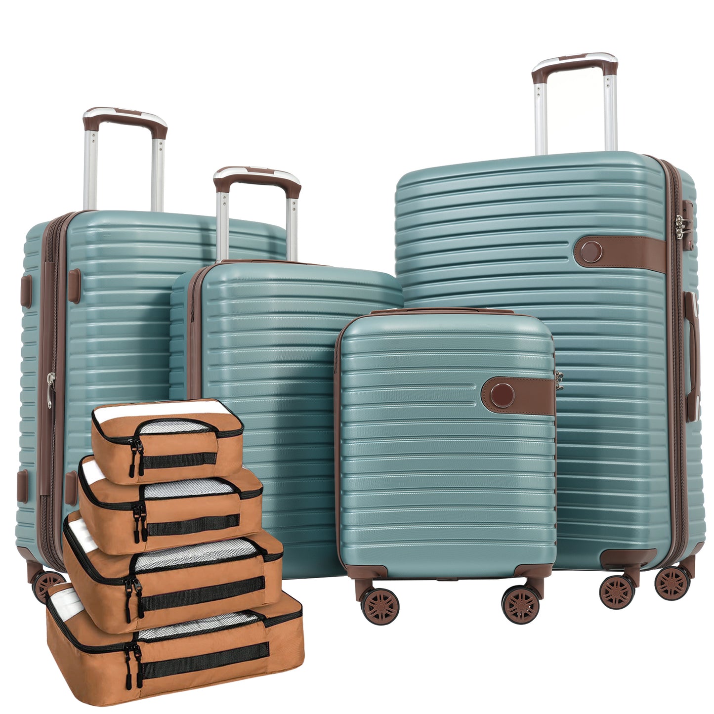 4 Piece Lightweight Expandable Luggage Set with Packing Cubes - Blue