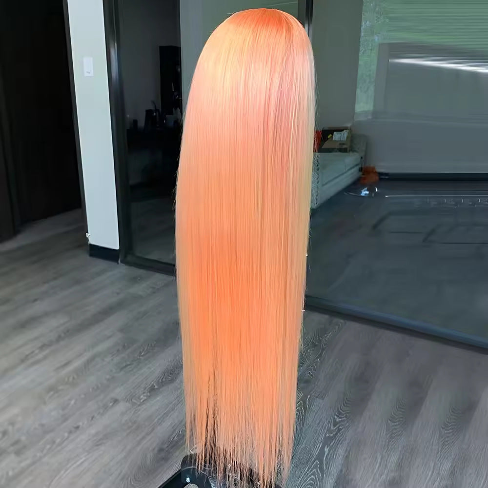 Orange Long Straight Synthetic Wig with Front Lace – High-Temperature Fiber, 18-26 Inches