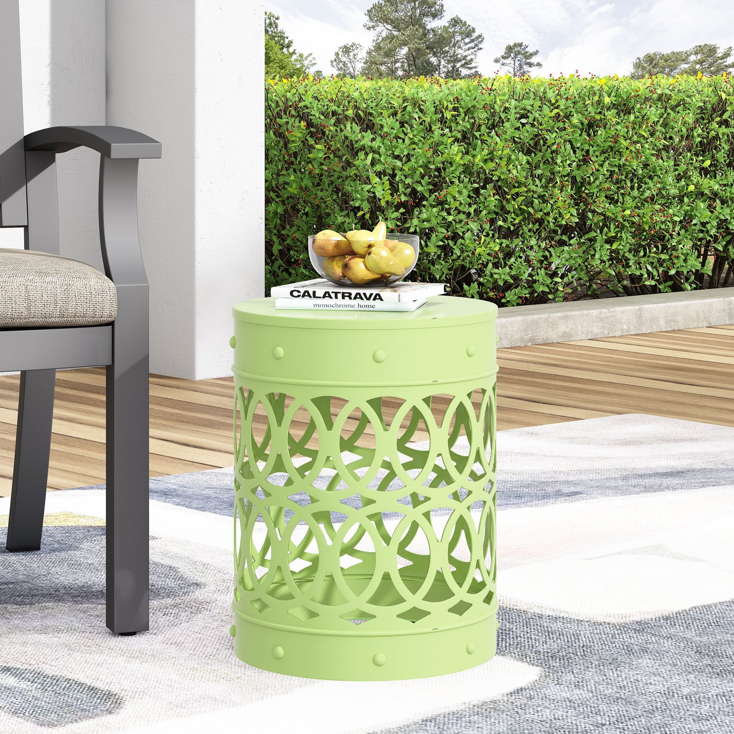 Large Green Outdoor Metal End Table - Durable Iron Design