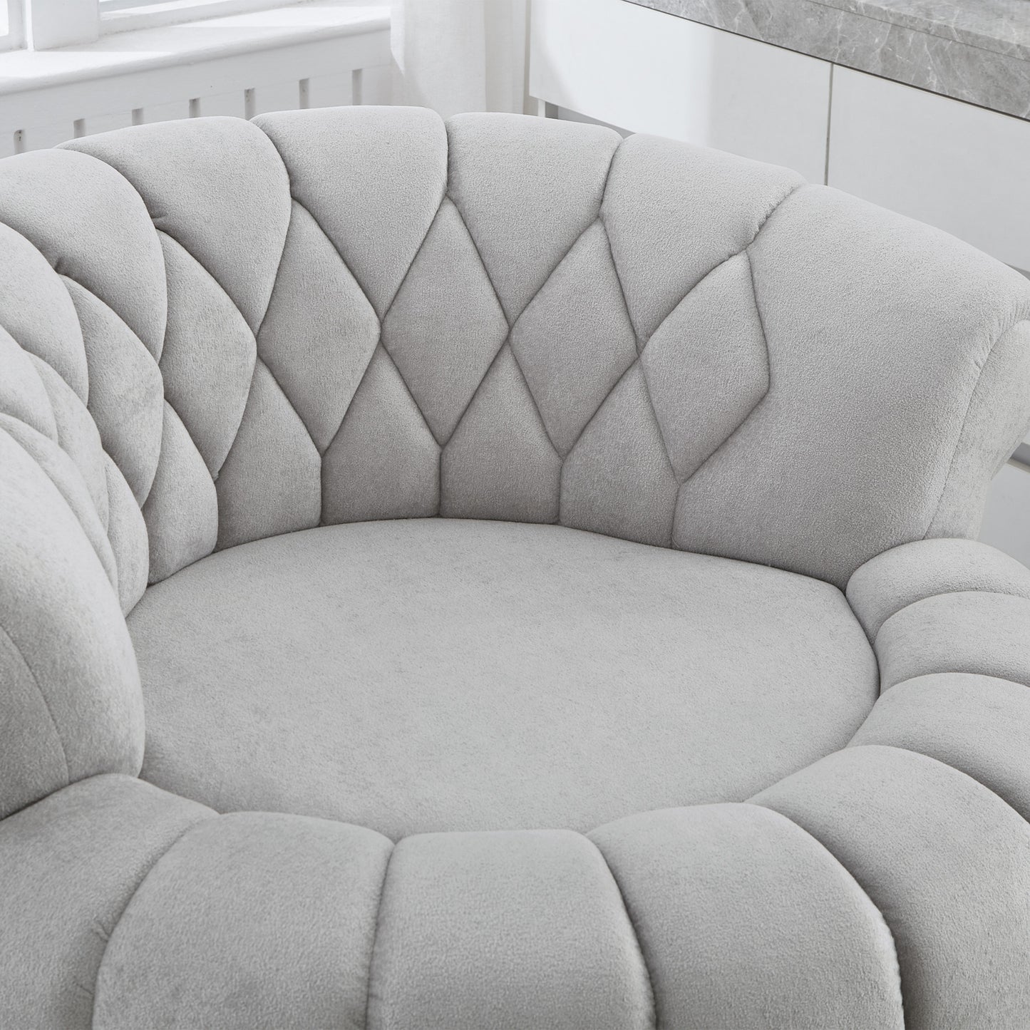 Grey 360° Swivel Accent Chair - Chenille Barrel Club Chair