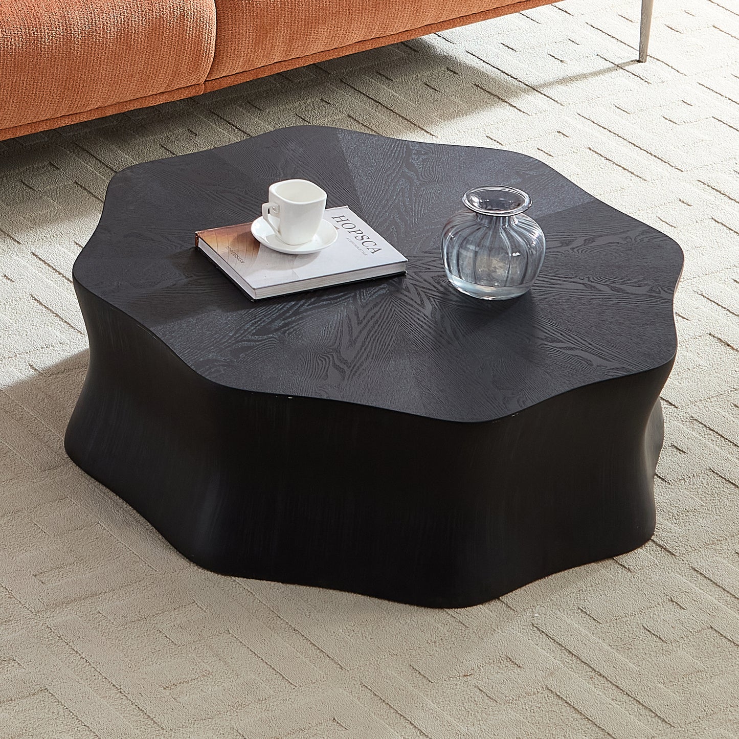 Black Petal Coffee Table, With Fiberglass Surface Covered Birch Wood