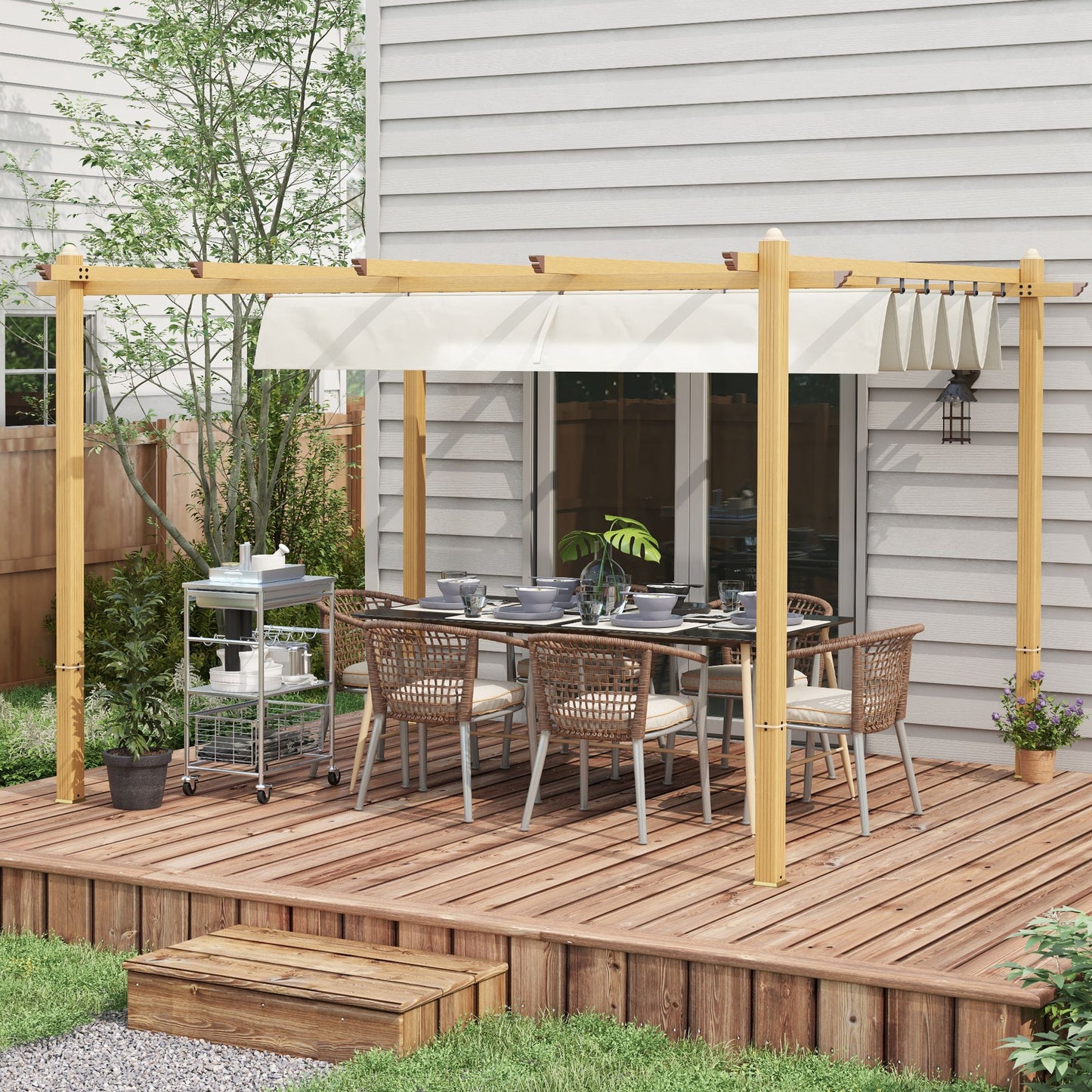 Retractable Aluminum Pergola Canopy for Patio - Cream