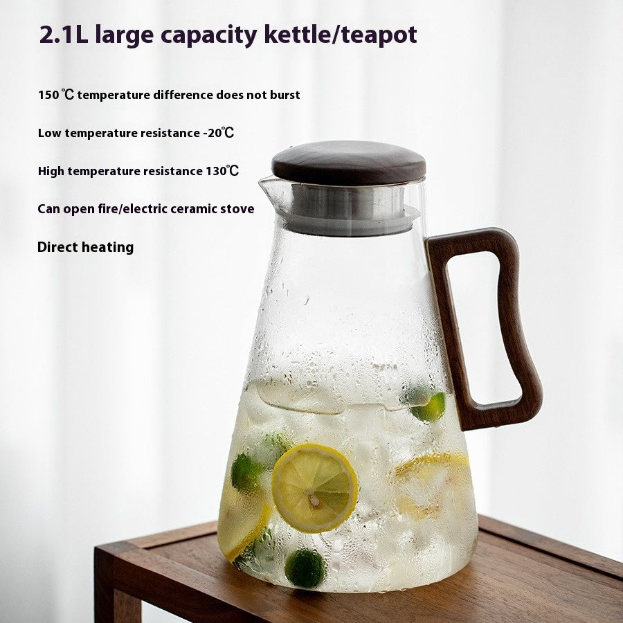 Large Capacity Borosilicate Glass Water Bottle with Wooden Handle - Multiple Styles & Quantities