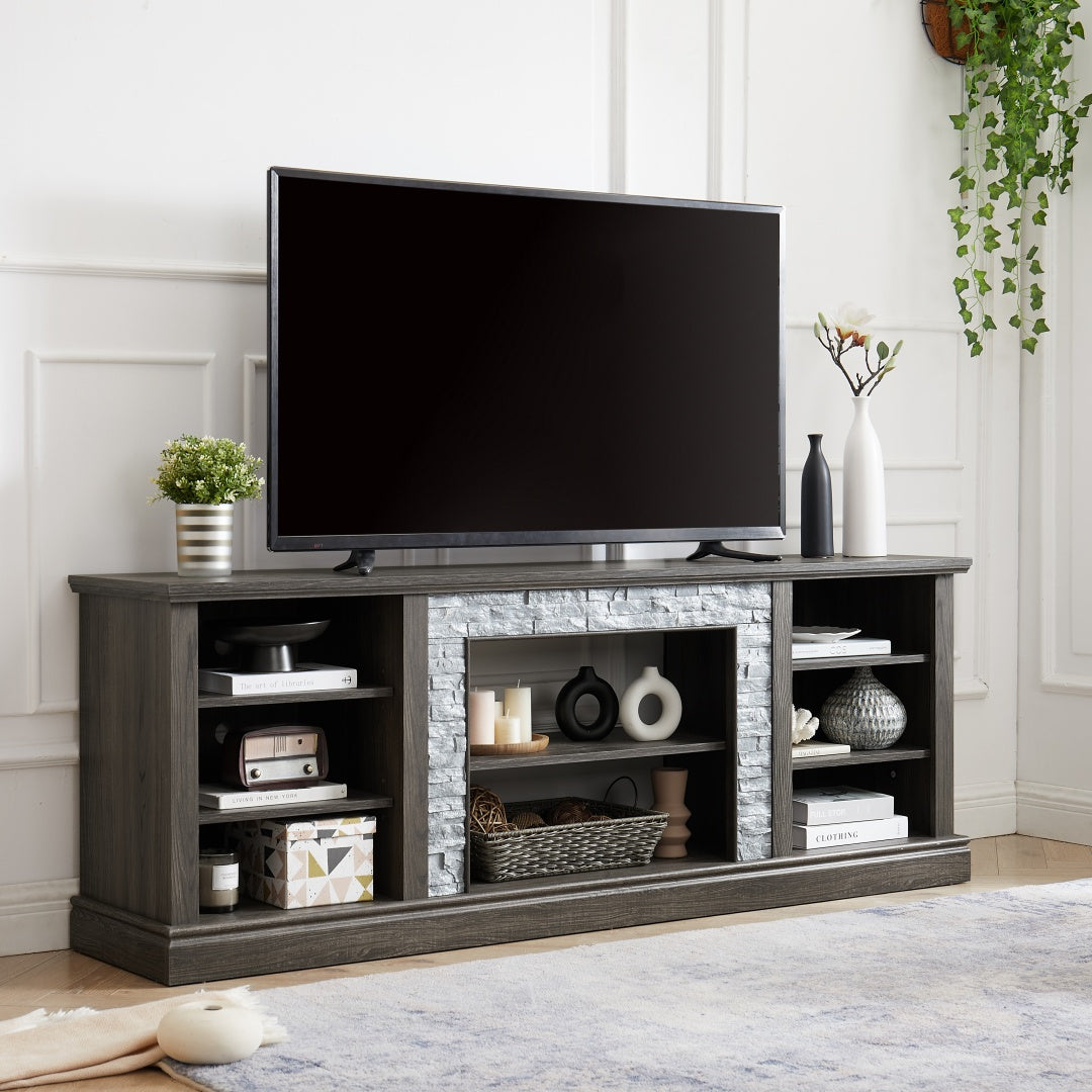 Modern Grey TV Stand with Faux Stacked Stone - 70.12"