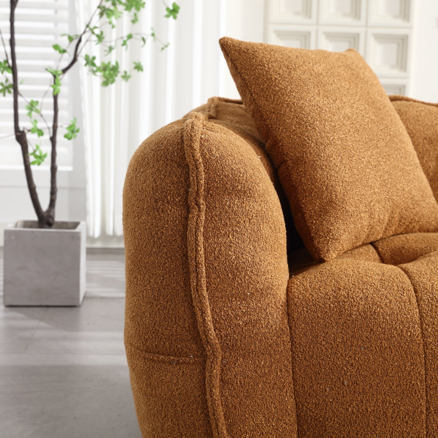 Yellow Beanbag Chair for Two - Soft Chenille Foam Recliner