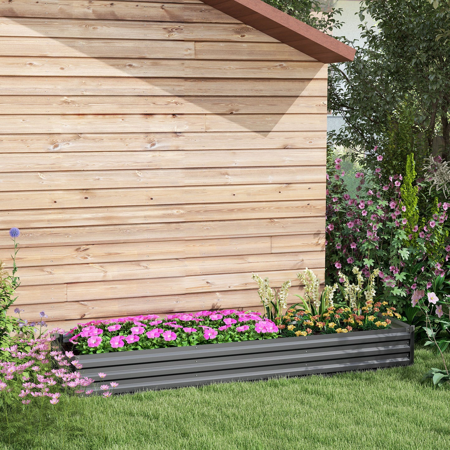 Galvanized Raised Garden Bed Kit with Safety Edging for Flowers & Vegetables, Dark Gray 8x2ft