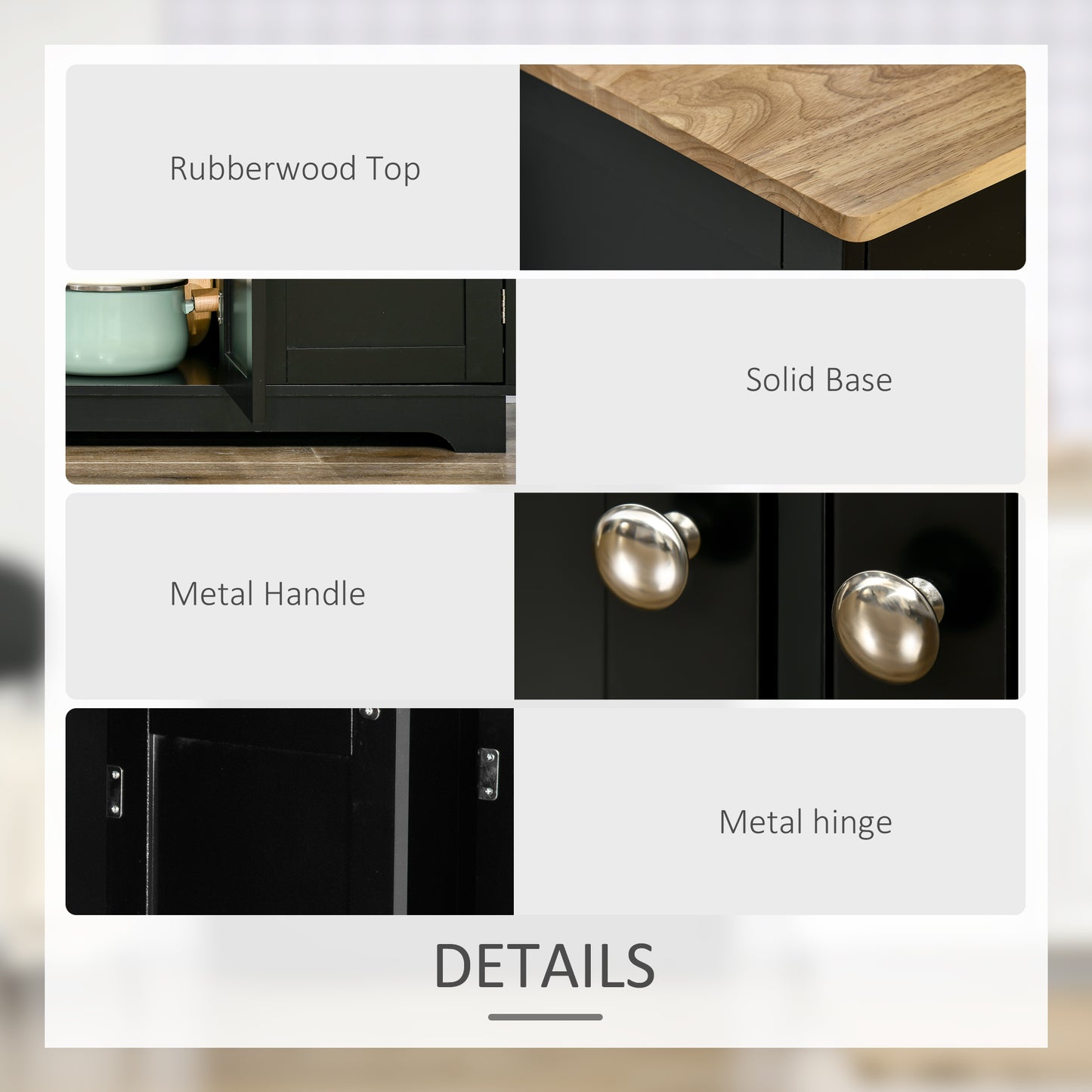 Kitchen Storage Cabinet, Sideboard Floor Cupboard with Solid Wood