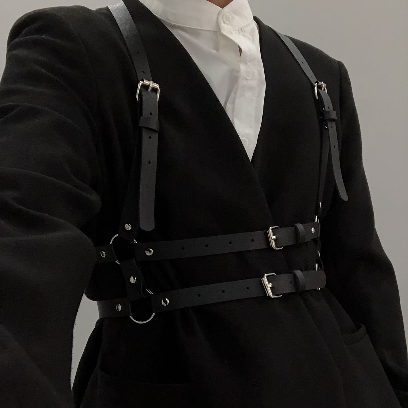 Men's Leather Suspender Chest Strap Belt for Adult Wellness - Adjustable